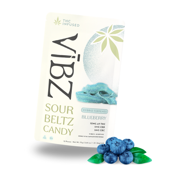 VĪBZ Blueberry Hybrid Sour Belts | 10mg Delta 9 THC Edibles