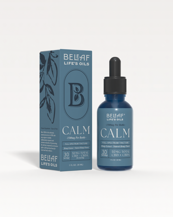 Belief Life's Oils Calm product with packaging on a white background