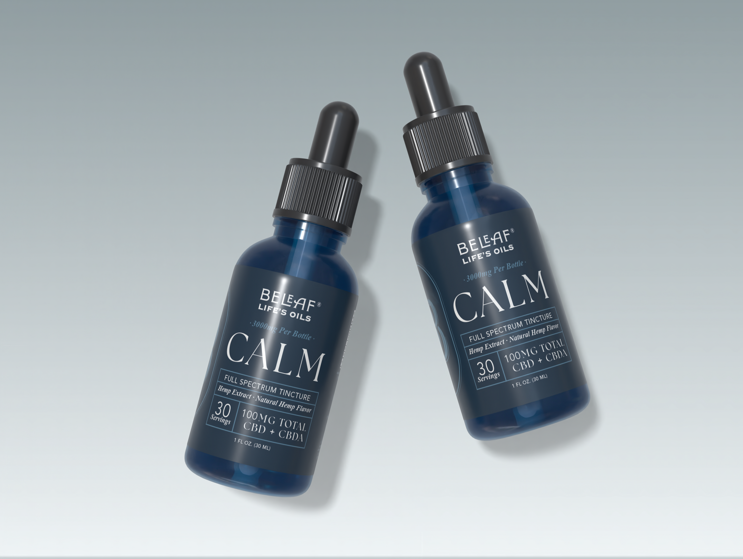 two navy bottles on a light blue background