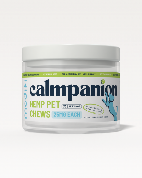 Jar of Calmpanion Hemp Pet Chews on a white background
