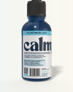 Bottle of 'calm' full spectrum CBD + CBN oil on a white background