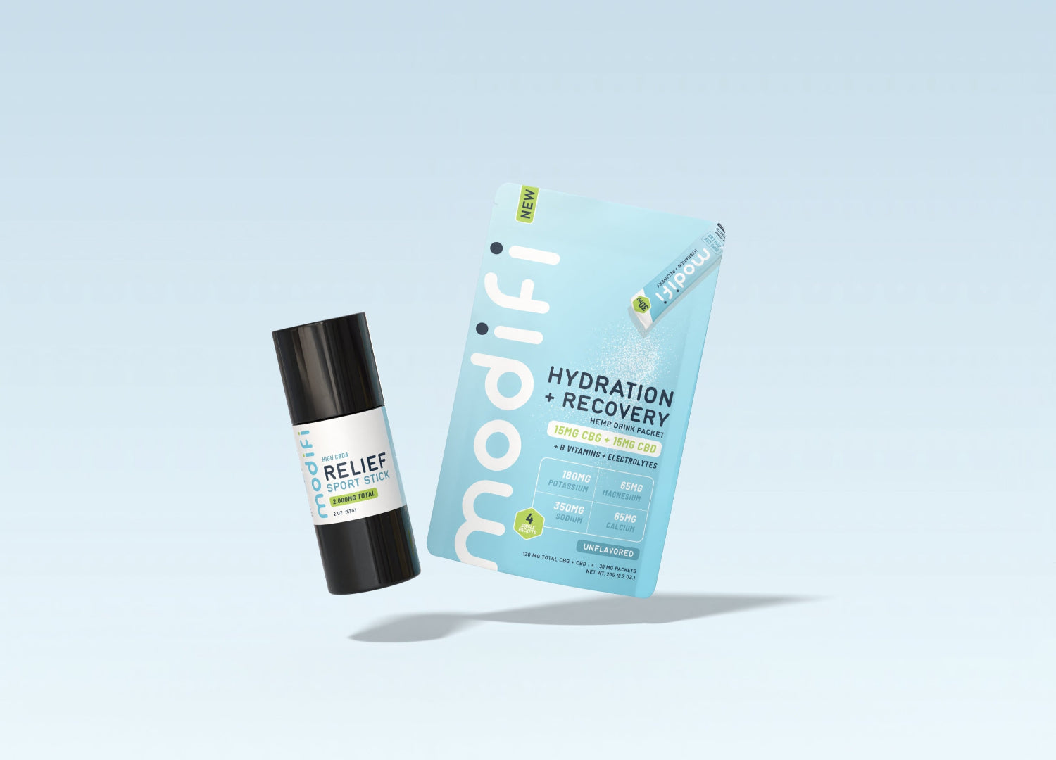 Modifi recovery products on a light blue background