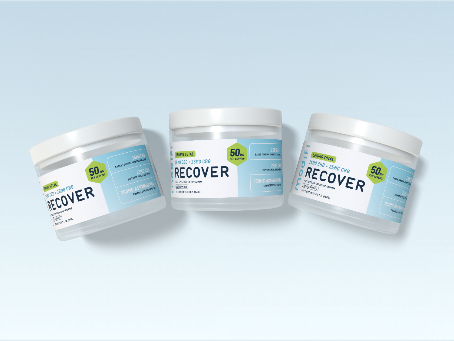 Three containers labeled 'RECOVER' on a light blue background